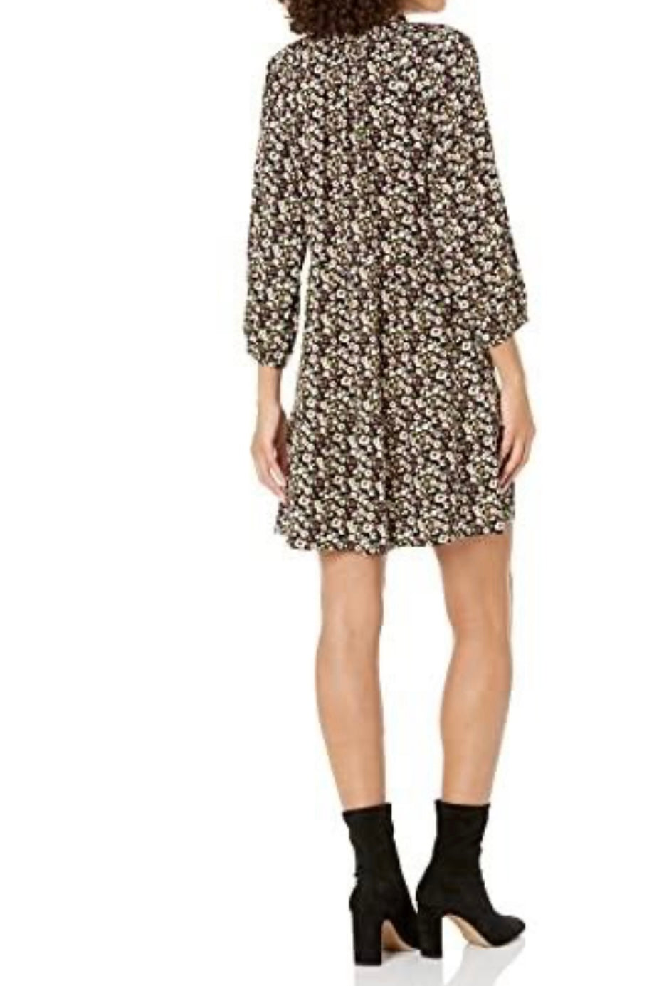 @caralynmirand Ruffle-Neck Tiered Mini Dress, Black Floral
