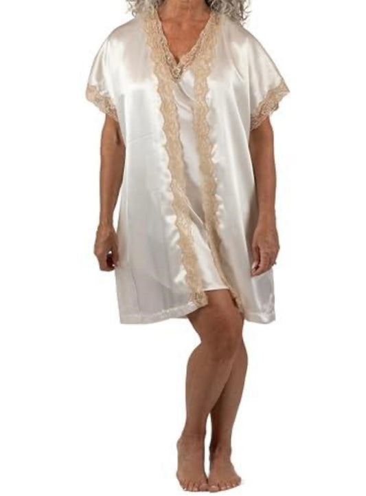 Charming Lace Trim Satin Robe, Blush