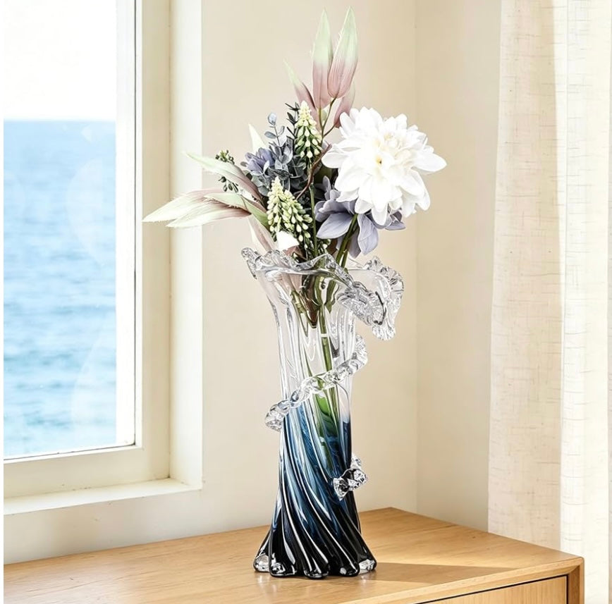 Blue White Clear Wave Vase