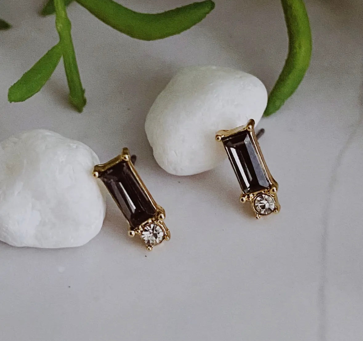 Baguette Cut Stone Stud Earrings