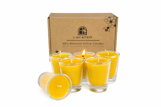 Pure Beeswax Votive Candles in Glass Cup