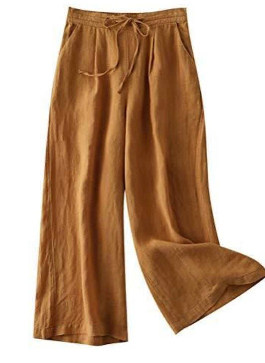 Wide Leg Palazzo Pants Linen Drawstring Cropped Pants
