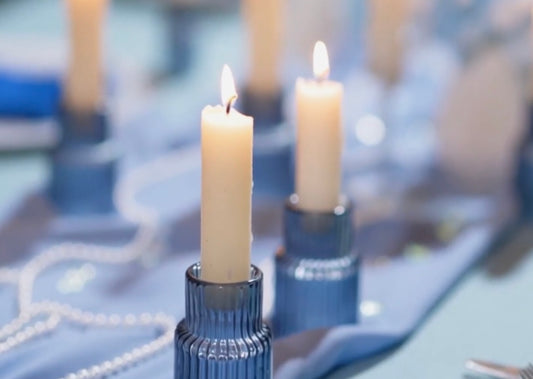 Hewory Glass Candlestick Candle Holder, Blue