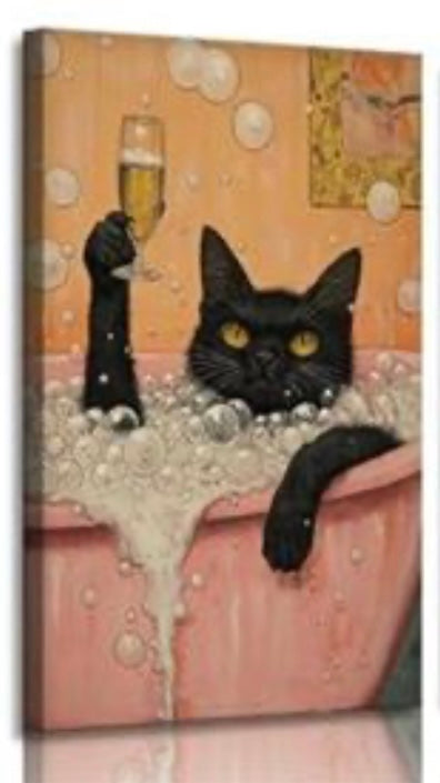 Black Cat Bathroom Canvas Wall Art
