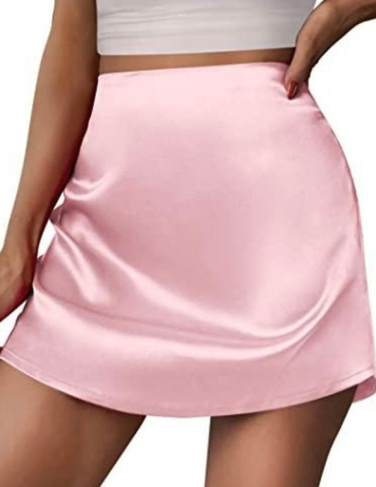 Satin High Waist Zipper Skirt