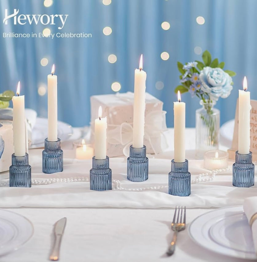 Hewory Glass Candlestick Candle Holder, Blue