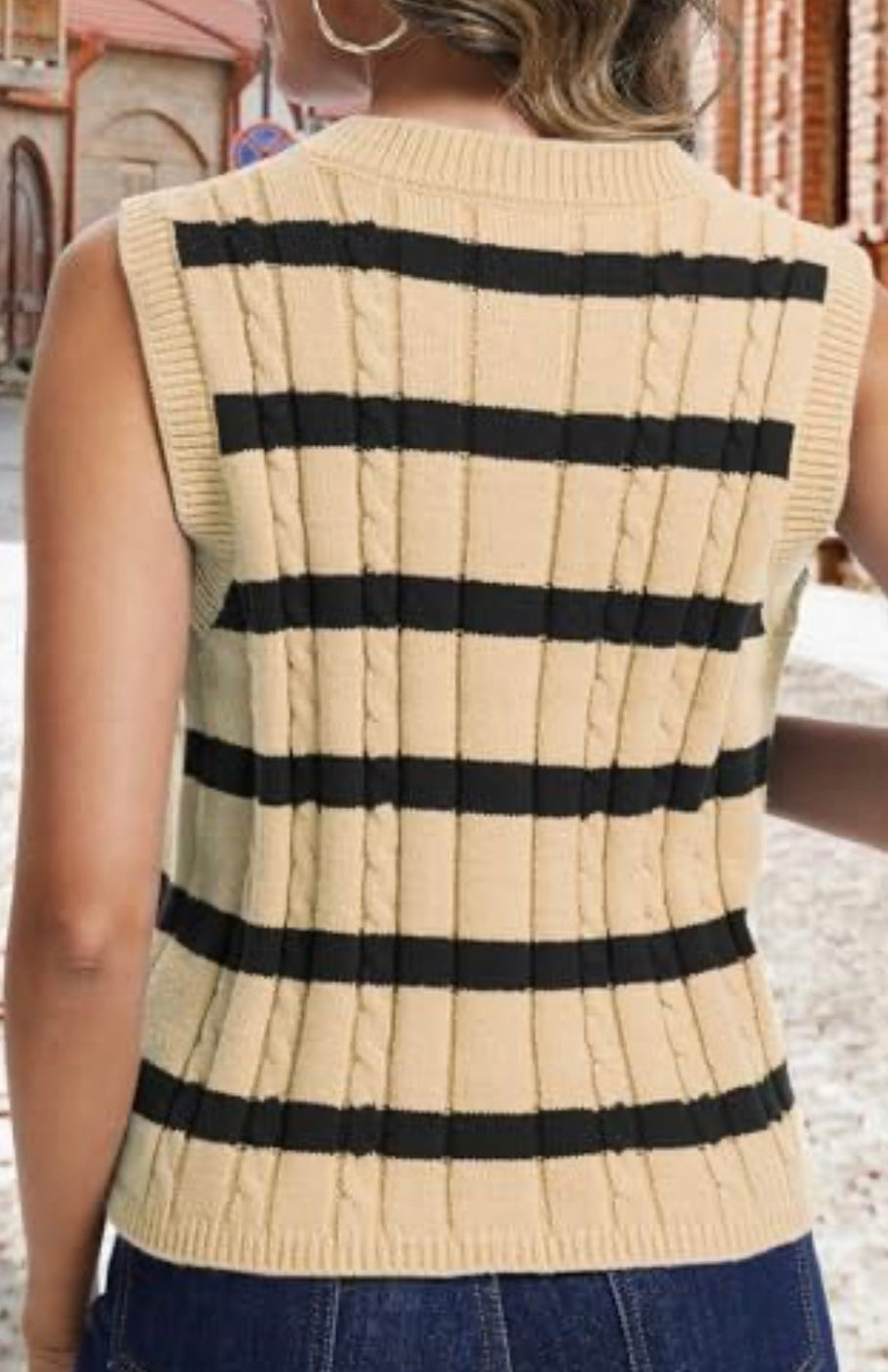 Casual Sleeveless Knit Cardigan,Striped