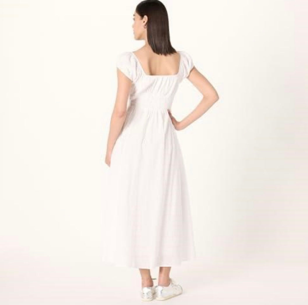 Melody Cap Sleeve Tie Front Cotton Dress, White Eyelet