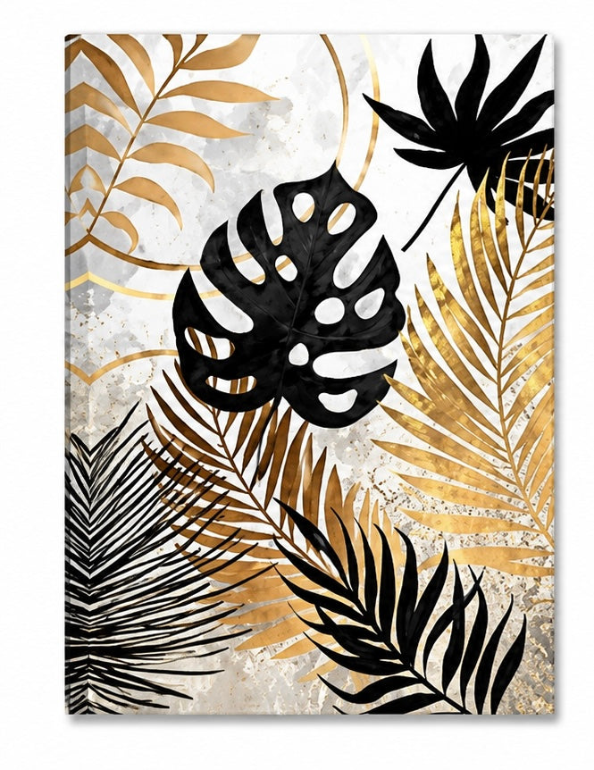 Black Grey and Gold Leaf Wall Decor