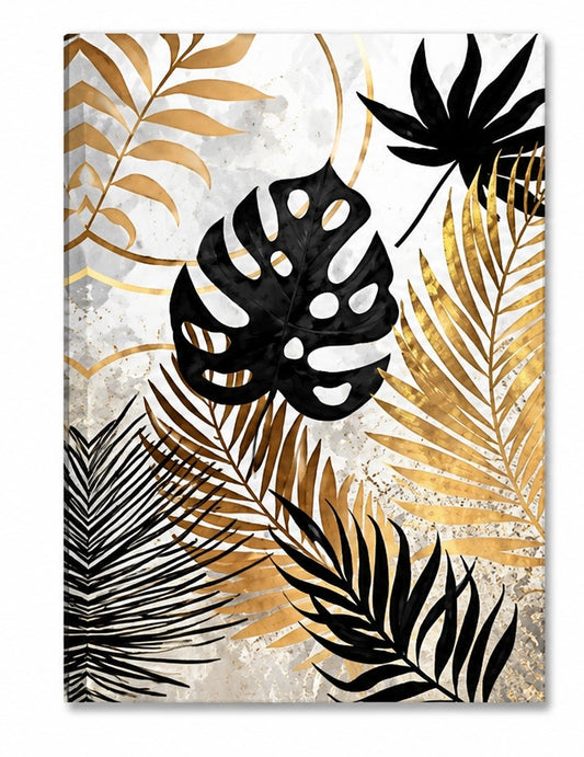 Black Grey and Gold Leaf Wall Decor