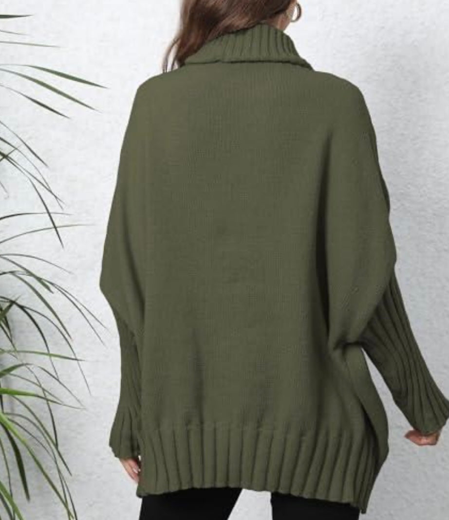 Oversized Turtleneck Sweater, Olive