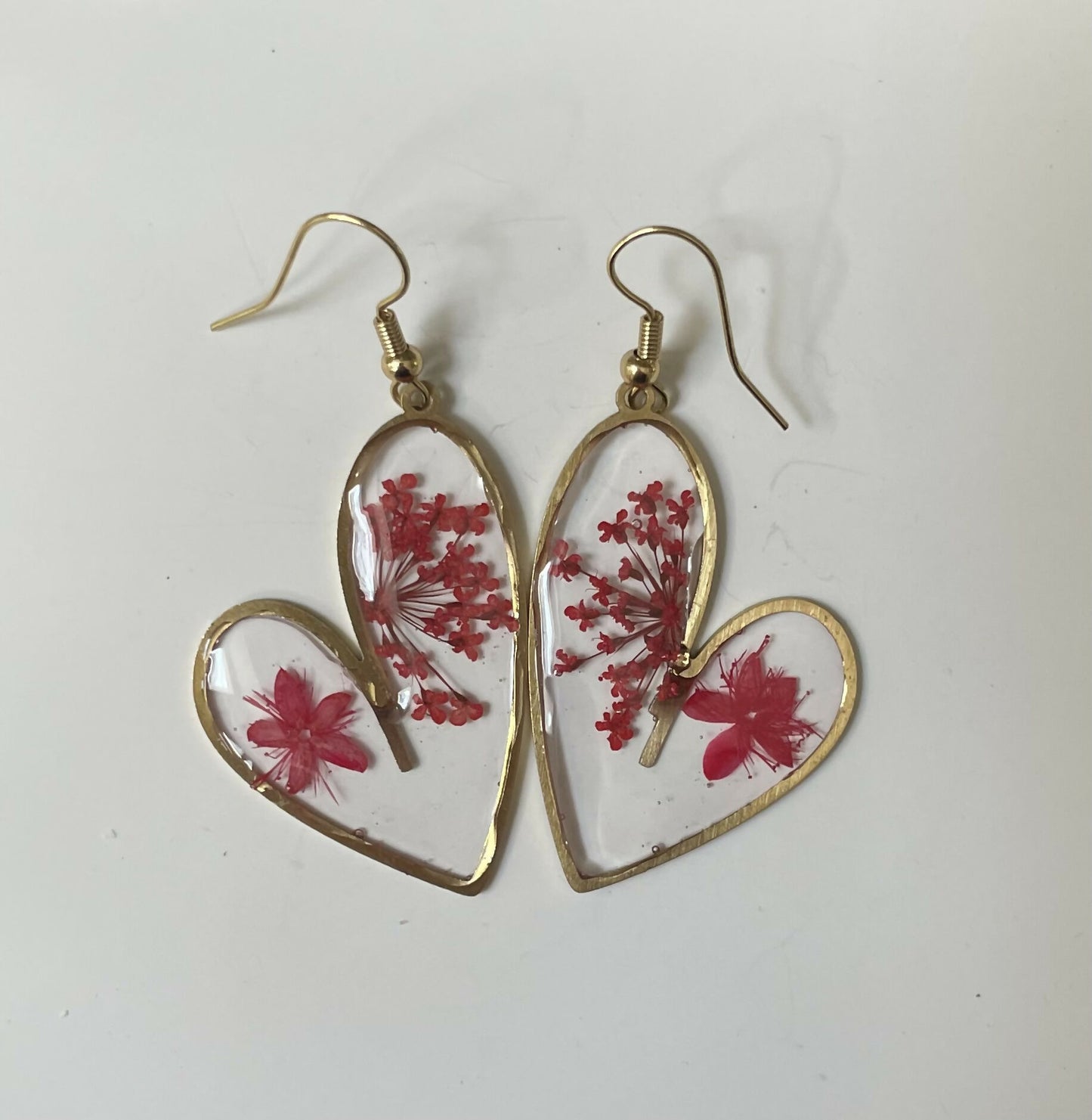 Heart Red Pressed Flowers Earrings
