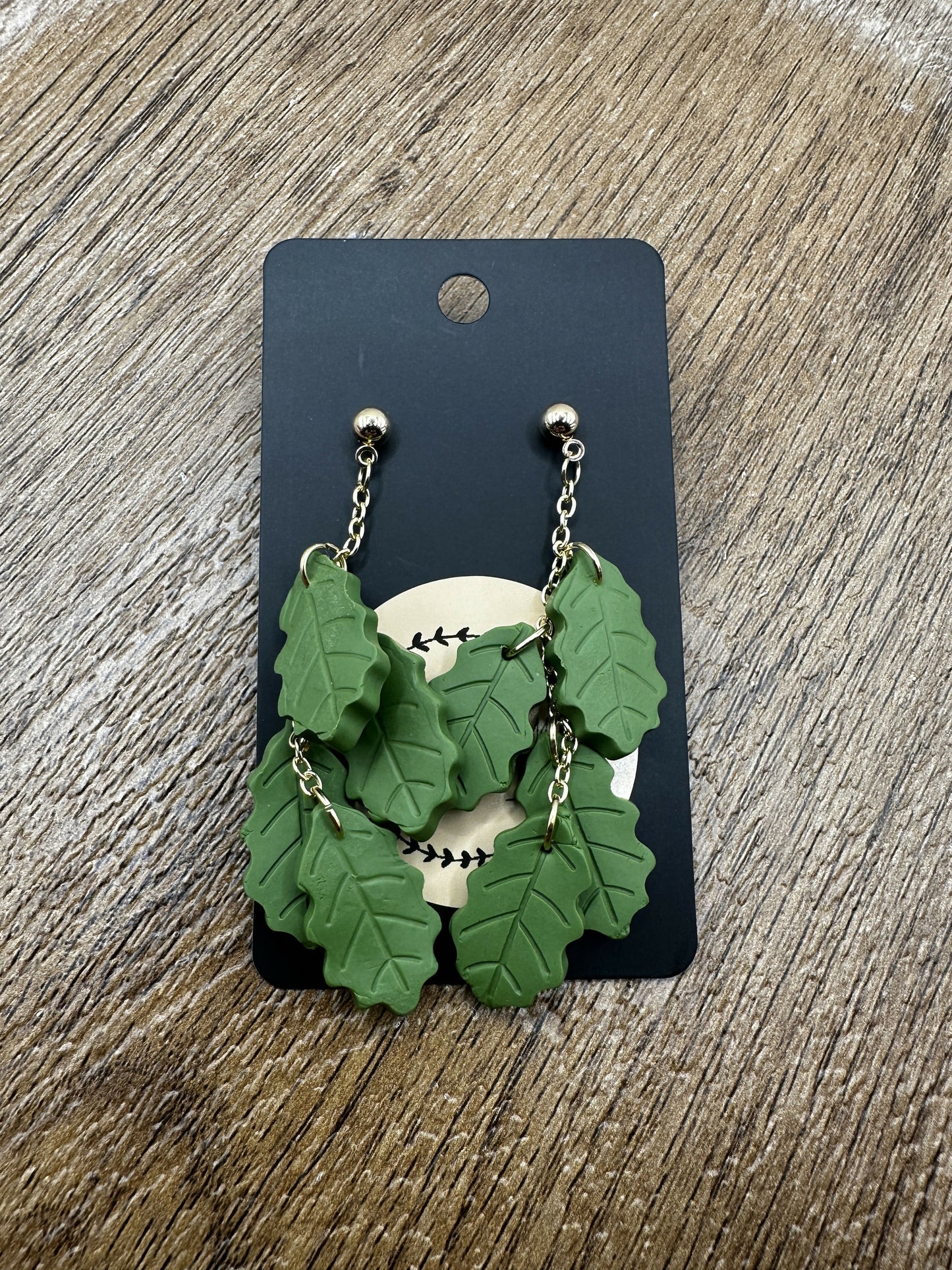 Green Leaf Dangle Polymer Clay Earrings