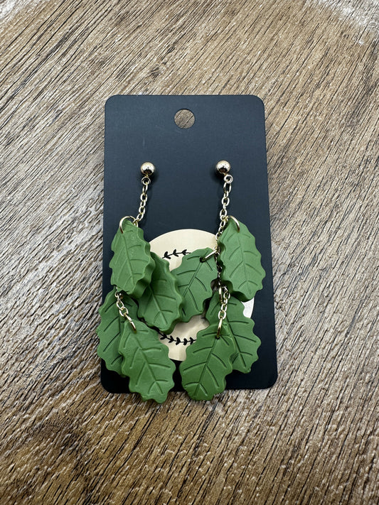 Green Leaf Dangle Polymer Clay Earrings