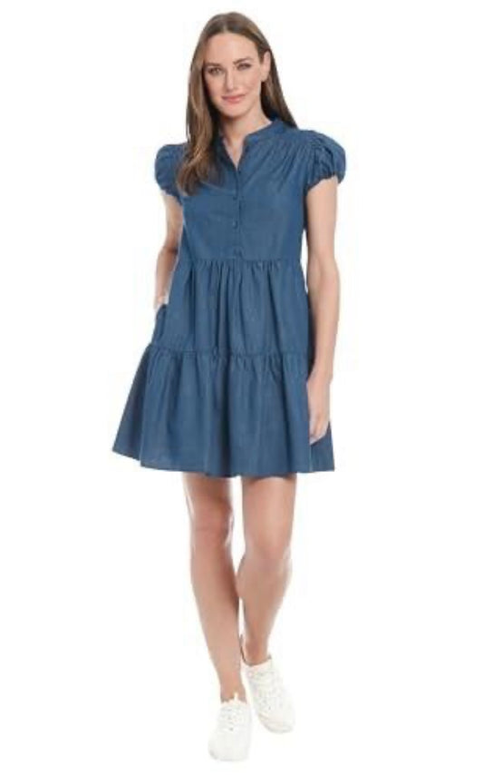 Tiered Mini Cap Sleeve Denim Dress