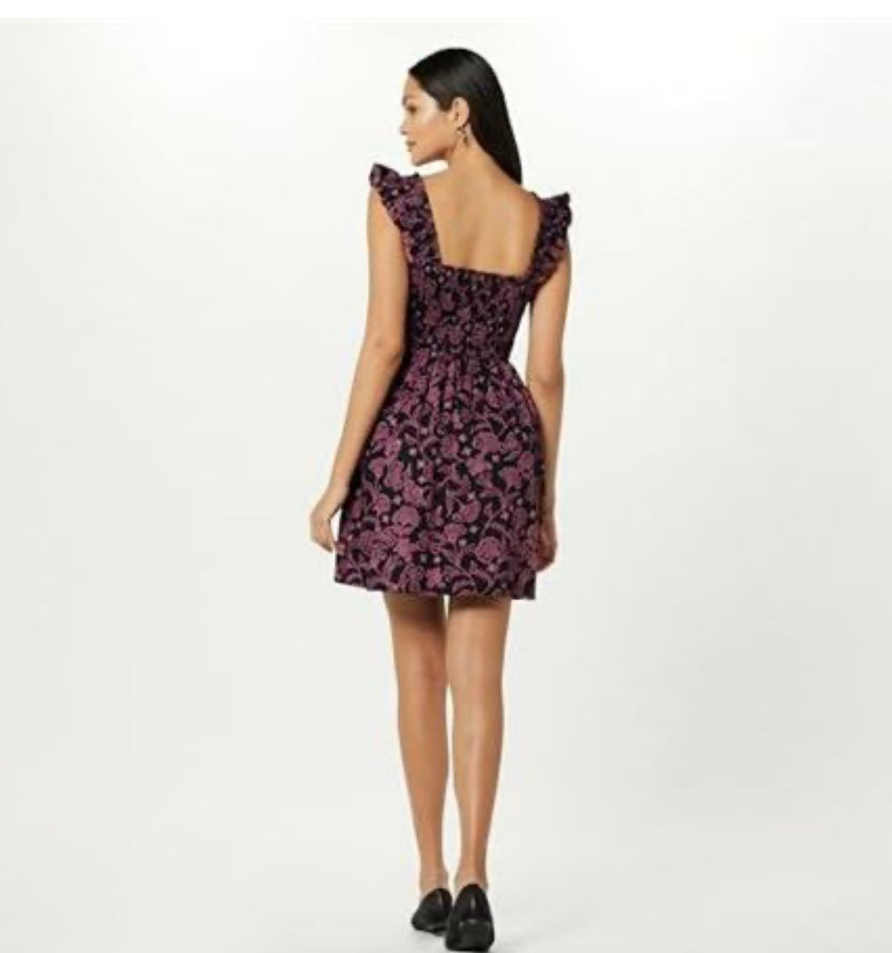 Ruffled-Shoulder Smocked Mini Dress