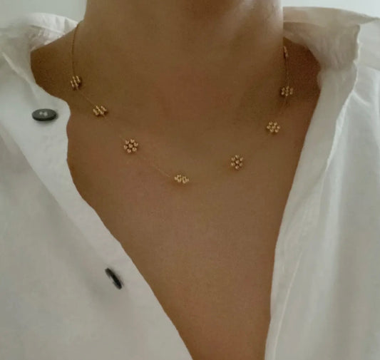 Dainty Golden Bead Flower Necklace