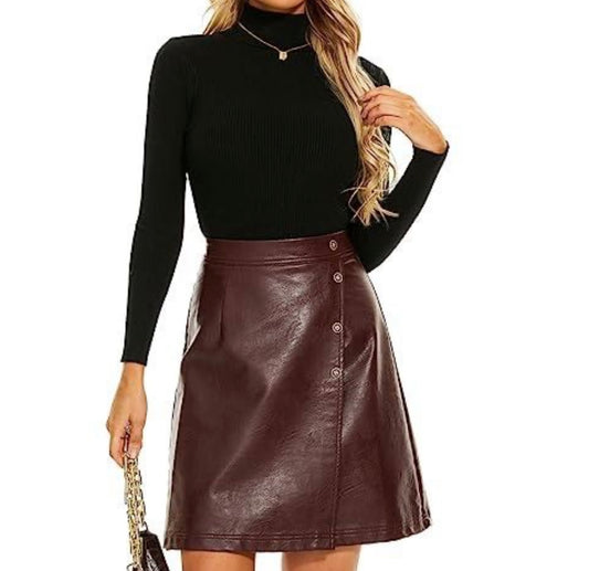 High Waisted Faux Leather Skirt