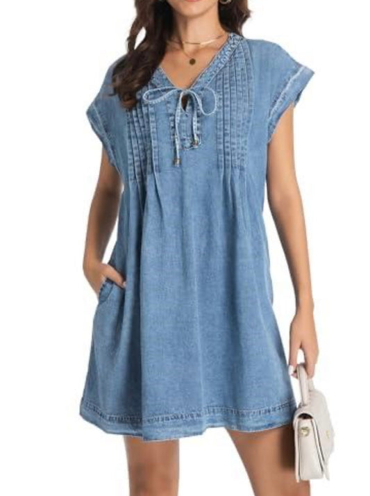 Shorts Sleeves Tie Front Ruffle Overall Dress with Pockets