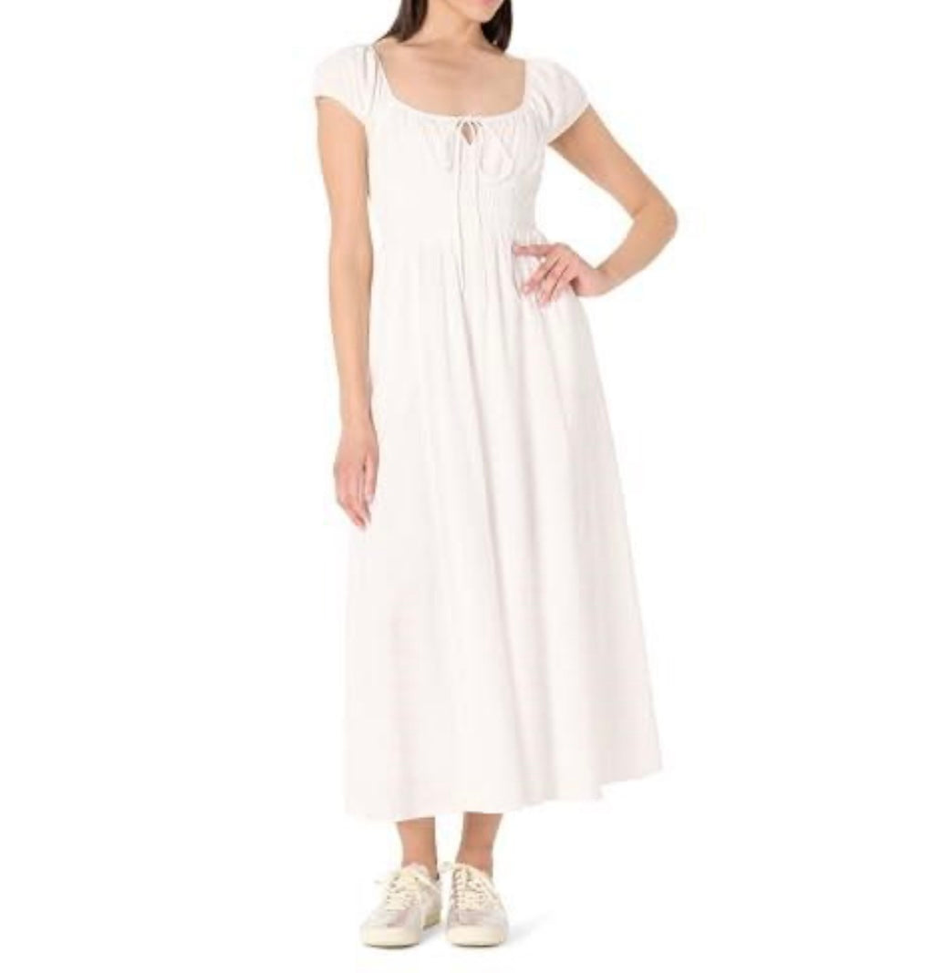 Melody Cap Sleeve Tie Front Cotton Dress, White Eyelet
