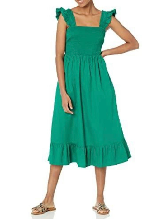 Ruffled Shoulder Smocked Midi Dress