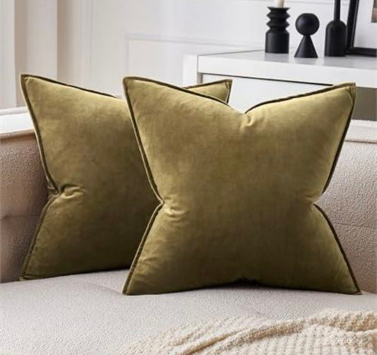 2 Olive Green Decorative Velvet Throw Pillow