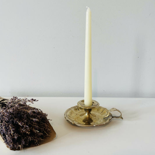 Brass Candle Holder & Creamy Taper