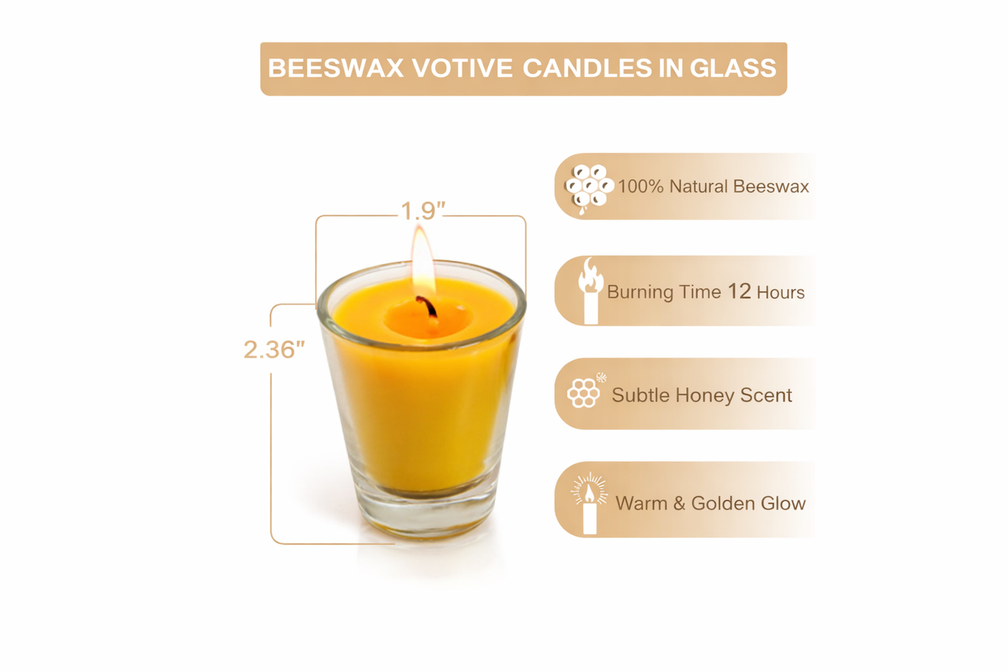Pure Beeswax Votive Candles in Glass Cup