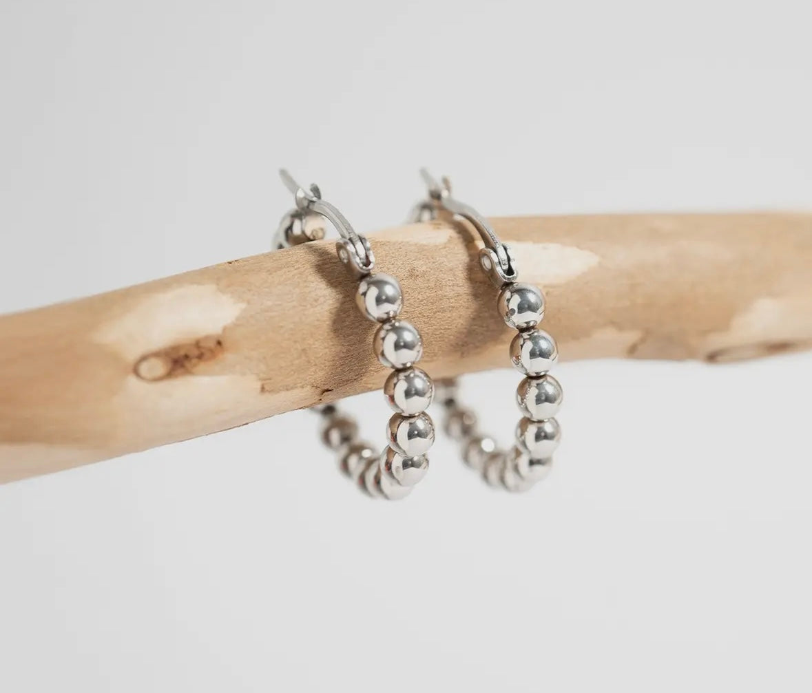18K Gold Pvd Stainless Steel Circle Ball Hoop Earrings