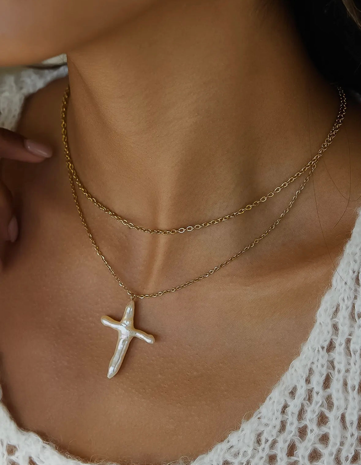 Freshwater Pearl Cross Necklace