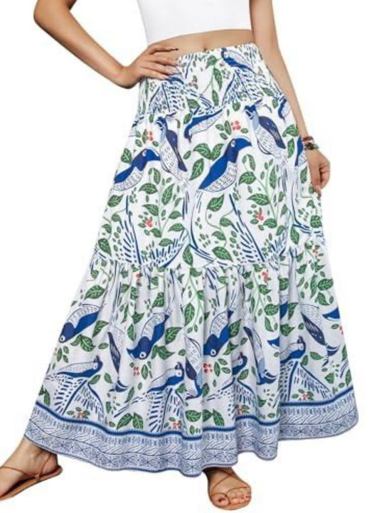 Elastic High Waisted A Line Womens Maxi Skirt