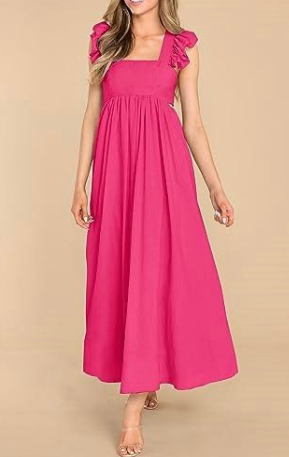 Pleated A-Line Flowy Maxi Dress with Pockets