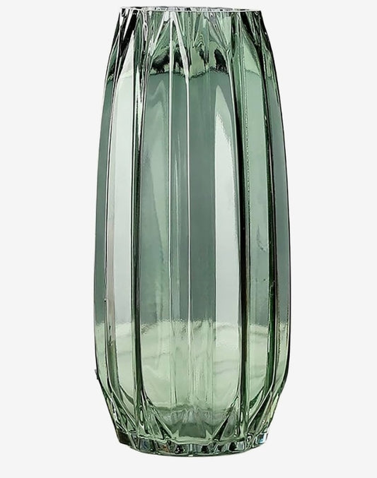 Green Ribbed Glass Vase