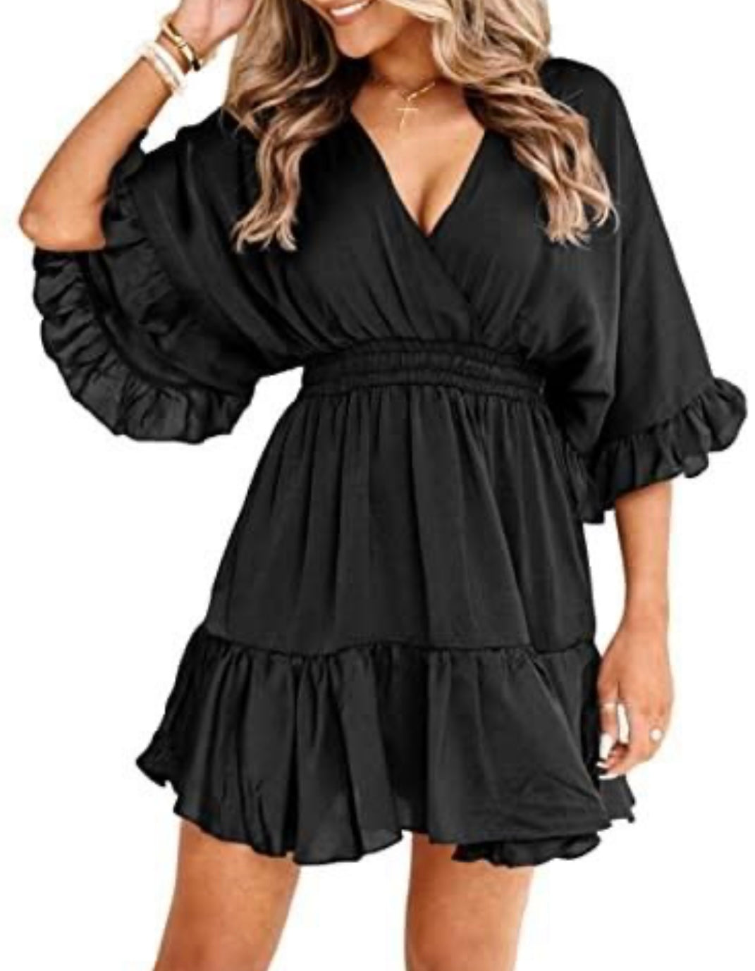 Loose High Waist Ruffle Pleated Cute Mini Short Dress