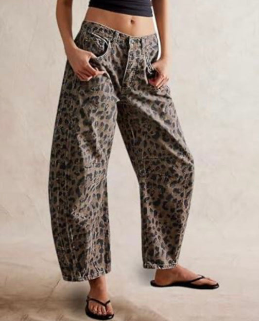 Mid Rise Leopard Boyfriend Denim