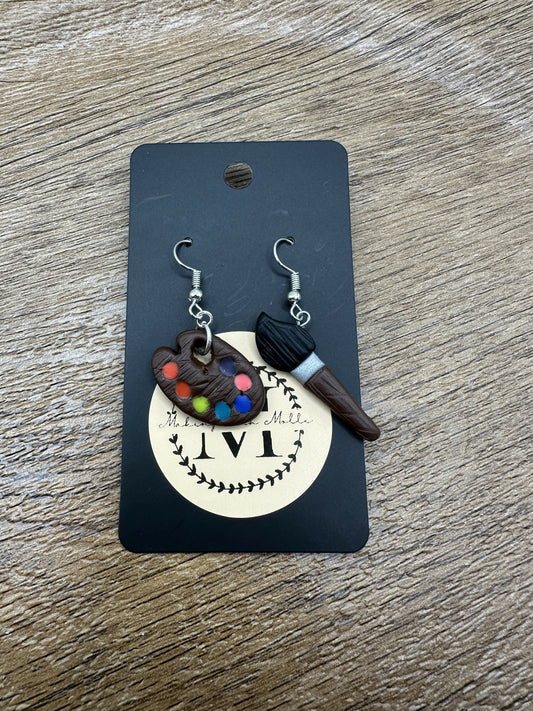 Paint Brush & Palette Polymer Clay Earrings
