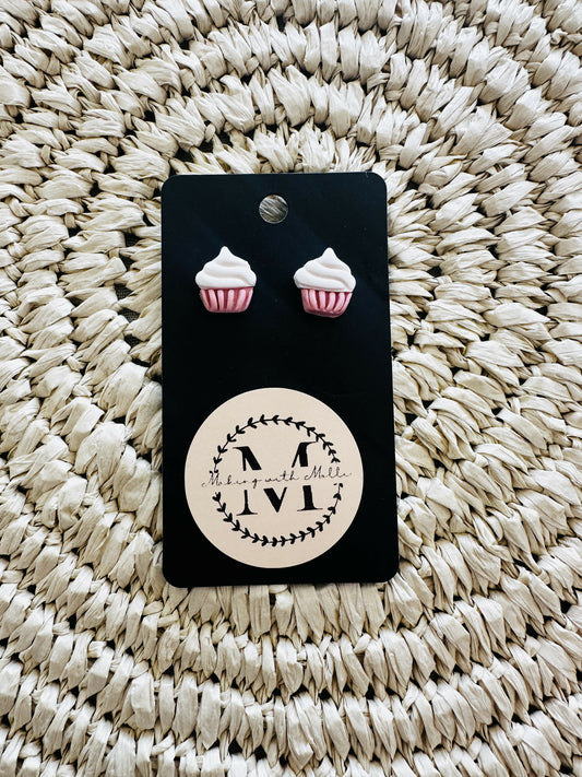 Pink Cupcake Polymer Clay Earrings