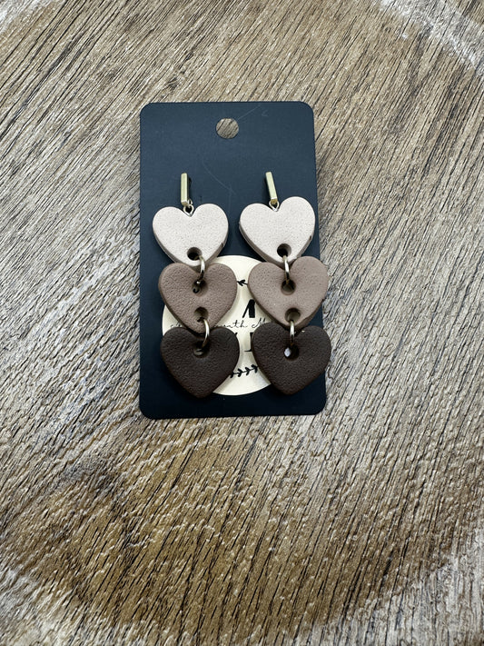 Neutral Heart Stack Polymer Clay Earrings