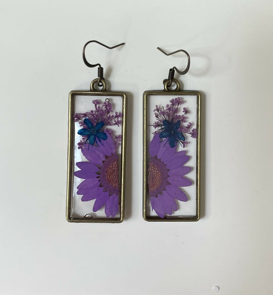 Rectangle Pressed Flower Earrings