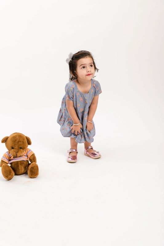 Chambray Floral Tiered Dress