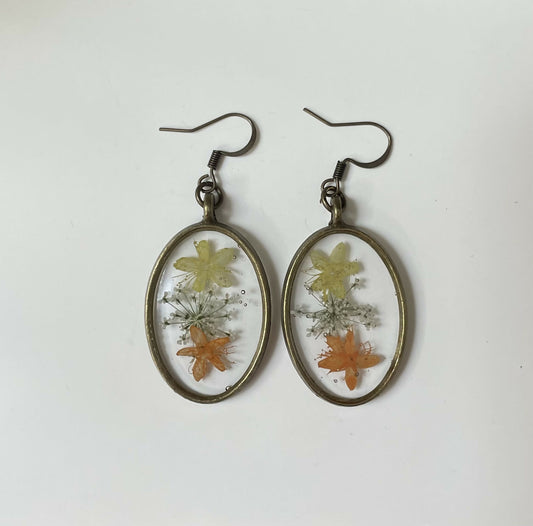 Pressed Petal Oval Bronze Earrings