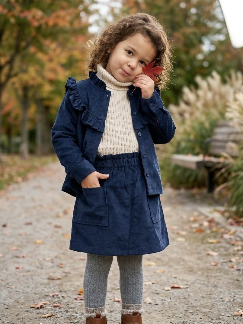 Navy Ruffled Corduroy Jacket