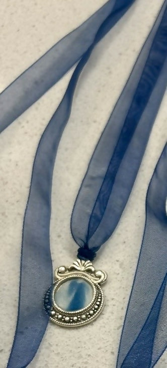 Vintage Mini Circle Blue Stripe Necklace