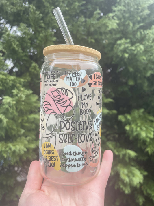 Positive Self Love Glass Cup