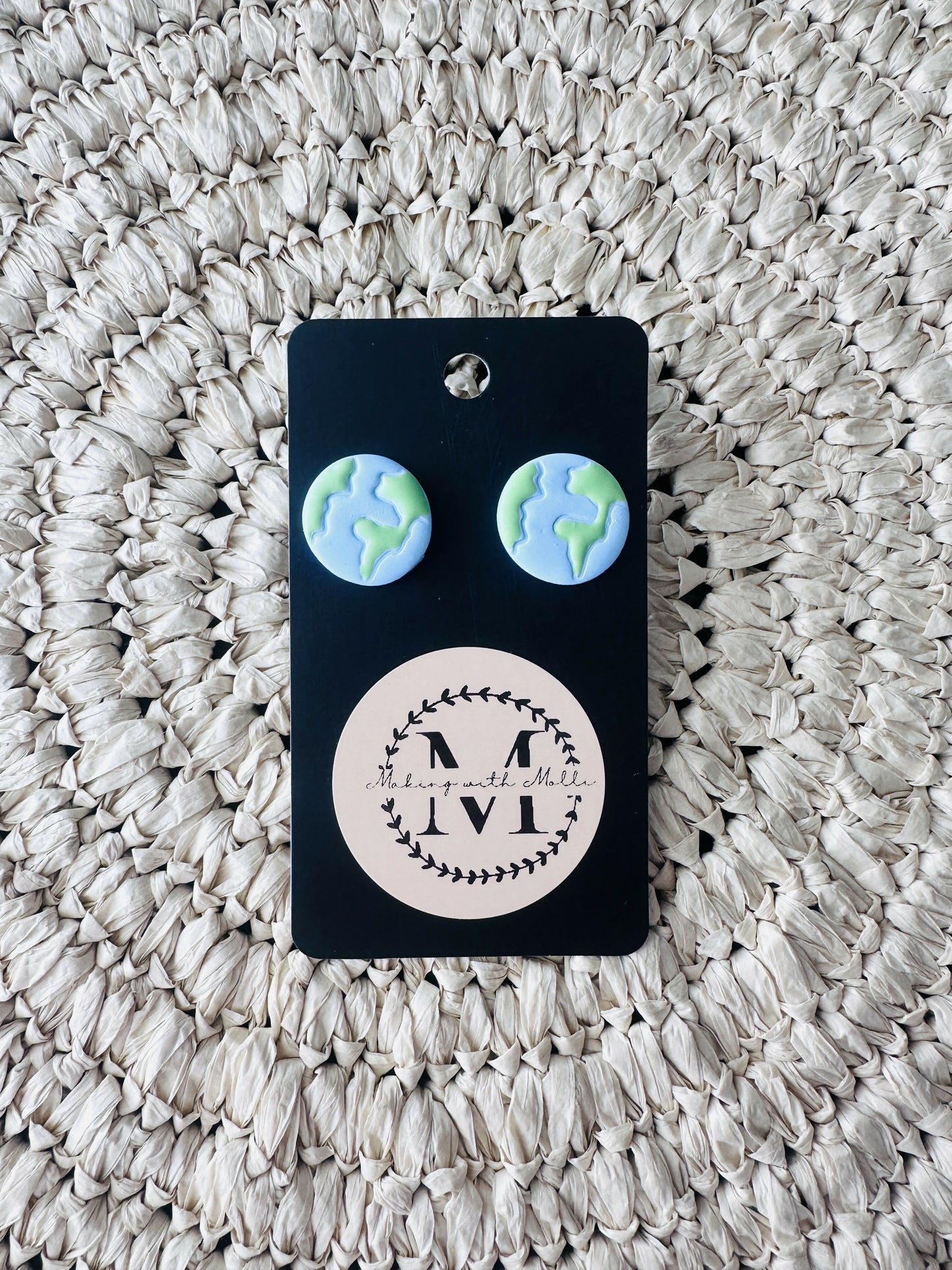 Earth Polymer Clay Stud Earrings