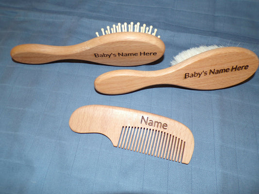 3 Piece Personalized Wood Baby Brush Set