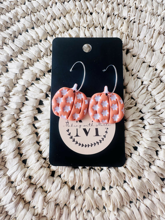 Orange Floral Pumpkin Dangle Polymer Clay Earrings