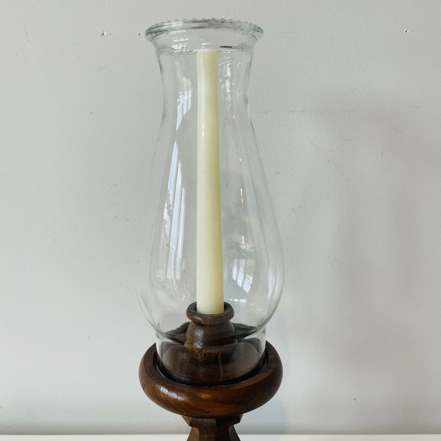 Vintage Wooden Candle Lamp with Creamy Taper