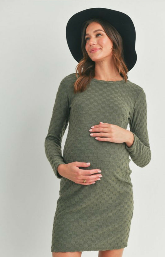 Textured Knit Olive Maternity to Postpartum Dress