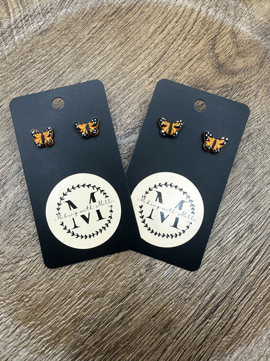 Monarch Butterfly Stud Polymer Clay Earrings